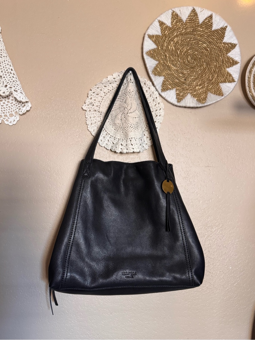Margot New York Marcy Tote Black Leather Shoulder Bag Purse Classic Zipped